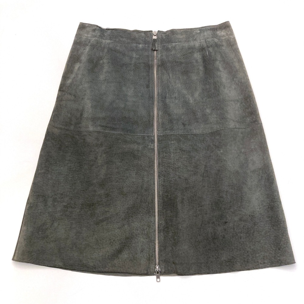 Isaac Mizrahi Gray Suede Midi Skirt Womens 10 Front Zip Lined 32" Waist